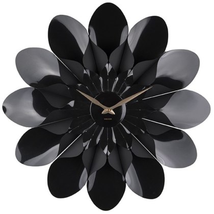Present Time Home Decor Wall Clock Flower Black